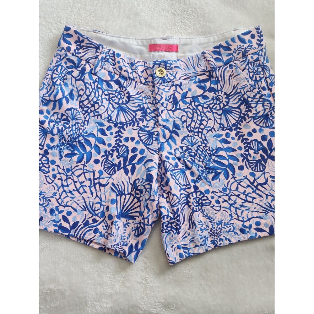Lilly Pulitzer Jayne Knit Shorts High Tides Good Vibes Pink Blue Size 6